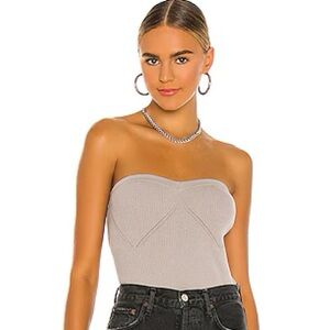 525 America Revolve Taupe/Light Grey Tube Top Knit Strapless Shirt